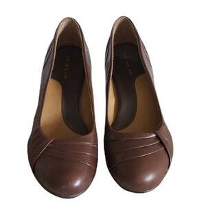 Brown slip on Kitten Heel by Solos size 8